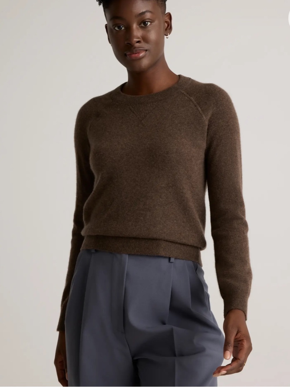 Quince Mongolian Shrunken Cashmere Sweatshirt - Brown small